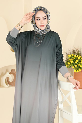 moda selvim الفستان رمادي غامق 1908ZNNK1102 - Thumbnail