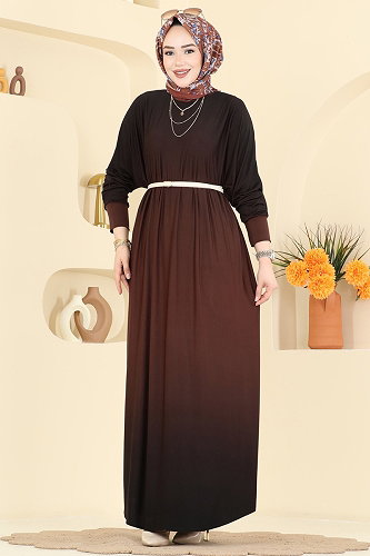 moda selvim الفستان بني 1908ZNNK1102 - Thumbnail