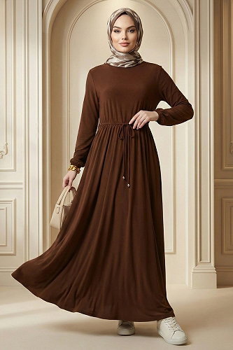 moda selvim Dress 1934ZNN894-M Brown - Thumbnail