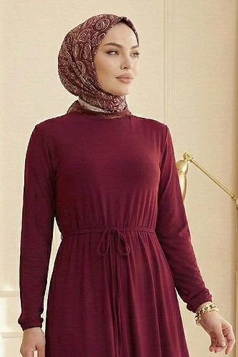 moda selvim الفستان خمري 1934ZNN894-M - Thumbnail