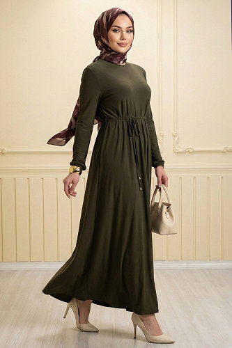 moda selvim Dress 1934ZNN894-M Khaki - Thumbnail