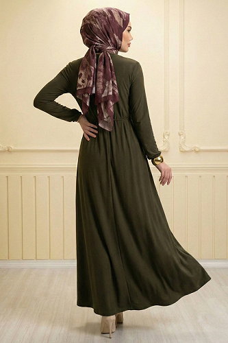 moda selvim Dress 1934ZNN894-M Khaki - Thumbnail