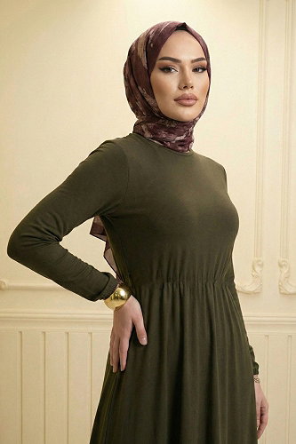 moda selvim Dress 1934ZNN894-M Khaki - Thumbnail