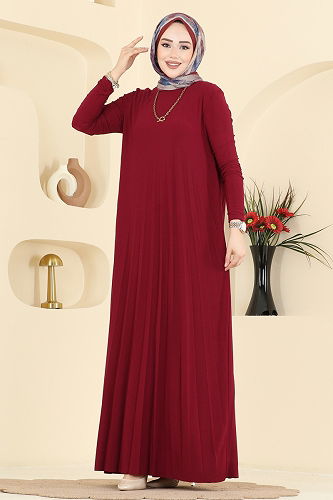 moda selvim Dress 1935ZNN863 Burgundy - Thumbnail