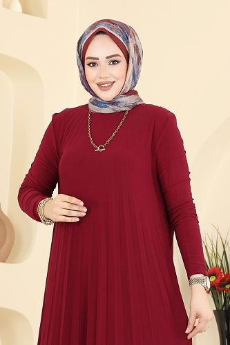 moda selvim Dress 1935ZNN863 Burgundy - Thumbnail