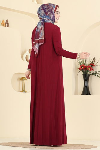 moda selvim Dress 1935ZNN863 Burgundy - Thumbnail
