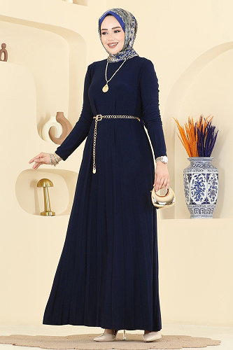 moda selvim Dress 1935ZNN863 Light Navy Blue - Thumbnail