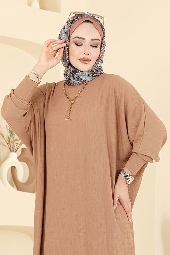 moda selvim الفستان عسلي فاتح 2000ERK1158 - Thumbnail