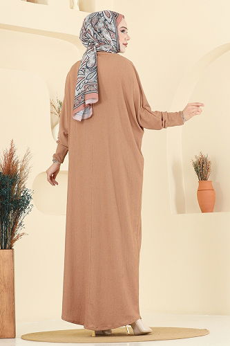 moda selvim الفستان عسلي فاتح 2000ERK1158 - Thumbnail