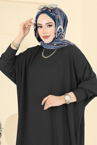 moda selvim الفستان أسود 2000ERK1158 - Thumbnail