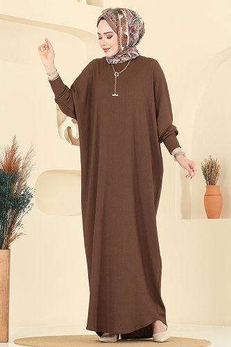 moda selvim Dress 2000ERK1158 Brown - Thumbnail