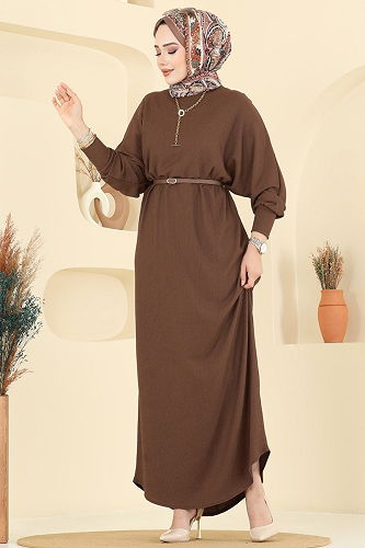 moda selvim Dress 2000ERK1158 Brown - Thumbnail