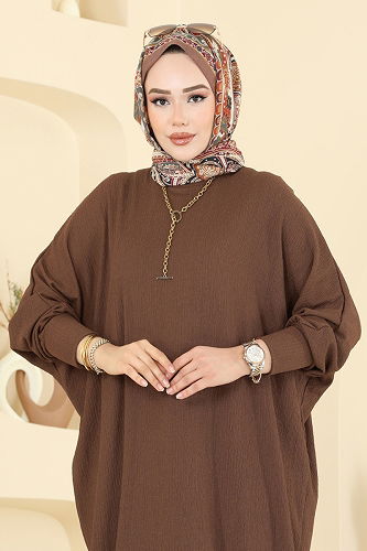 moda selvim الفستان بني 2000ERK1158 - Thumbnail