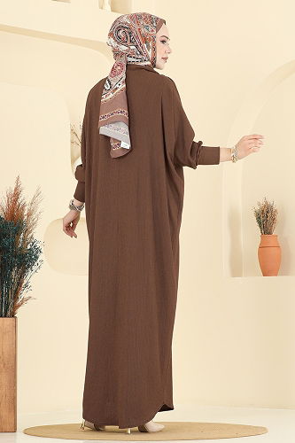 moda selvim الفستان بني 2000ERK1158 - Thumbnail