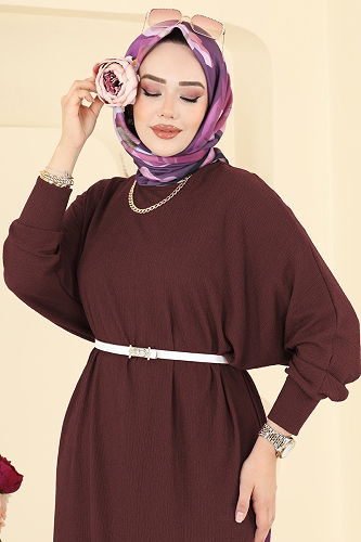 moda selvim الفستان خمري 2000ERK1158 - Thumbnail