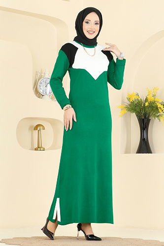 moda selvim الفستان بينتون أخضر 2002MT581 - Thumbnail