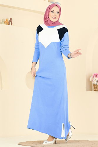 moda selvim Dress 2002MT581 Blue - Thumbnail