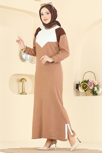 moda selvim Dress 2002MT581 Latte - Thumbnail