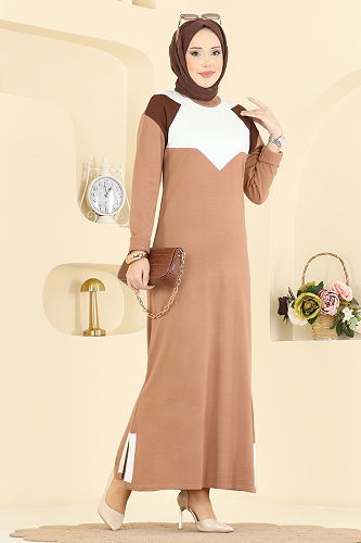 moda selvim Dress 2002MT581 Latte - Thumbnail