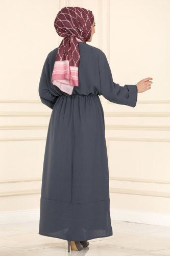 moda selvim 2003MDA386 لون الرصاصي فستان - Thumbnail