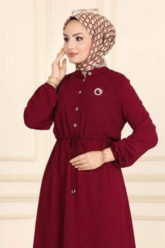 moda selvim 2004MDA386 الخمري فستان - Thumbnail