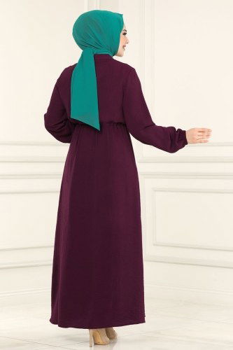 moda selvim 2004MDA386 ارجواني فستان - Thumbnail