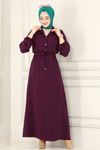 moda selvim 2004MDA386 ارجواني فستان - Thumbnail
