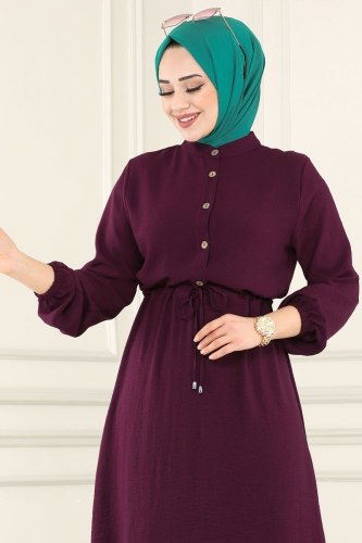 moda selvim 2004MDA386 ارجواني فستان - Thumbnail