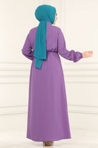 moda selvim 2004MDA386 ارجواني فاتح فستان - Thumbnail