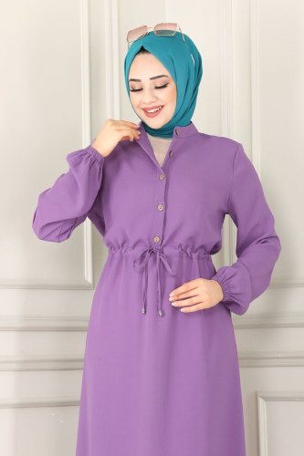 moda selvim 2004MDA386 ارجواني فاتح فستان - Thumbnail