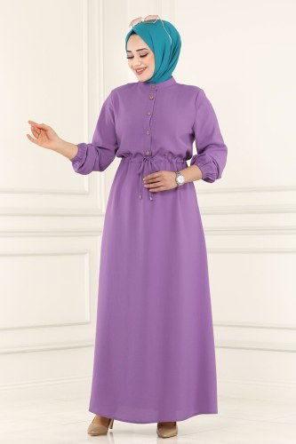 moda selvim 2004MDA386 ارجواني فاتح فستان - Thumbnail