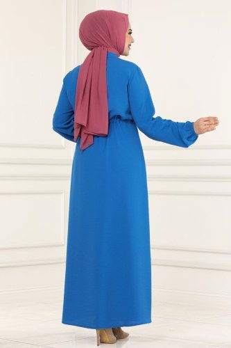 moda selvim 2004MDA386 ازرق فستان - Thumbnail