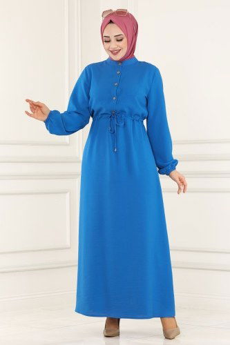 moda selvim 2004MDA386 ازرق فستان - Thumbnail