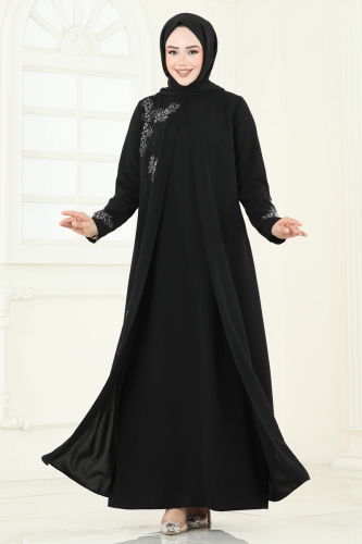 moda selvim الفستان أسود 2005OZT1013 - Thumbnail