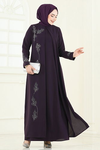 moda selvim Dress 2005OZT1013 Damson - Thumbnail