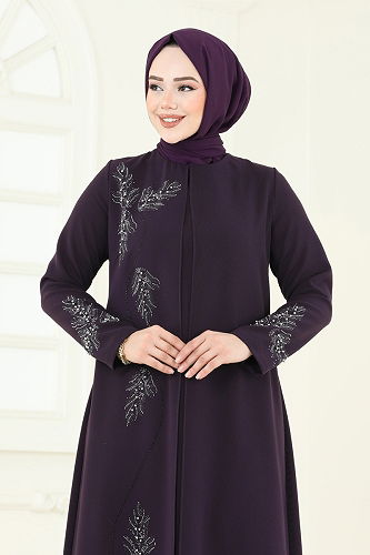 moda selvim Dress 2005OZT1013 Damson - Thumbnail