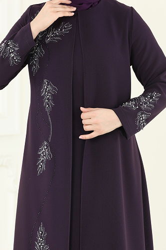 moda selvim Dress 2005OZT1013 Damson - Thumbnail