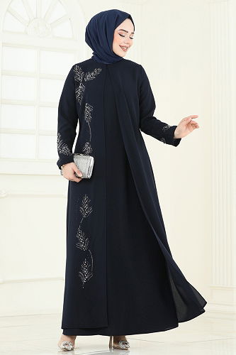 moda selvim Dress 2005OZT1013 Navy Blue - Thumbnail