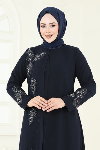 moda selvim Dress 2005OZT1013 Navy Blue - Thumbnail