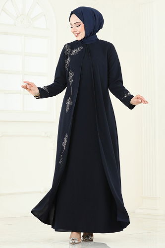 moda selvim الفستان كحلي 2005OZT1013 - Thumbnail