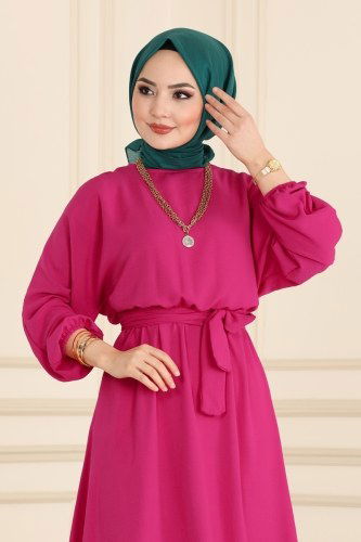 moda selvim Dress 2008-1ASM762 Fuchsia - Thumbnail