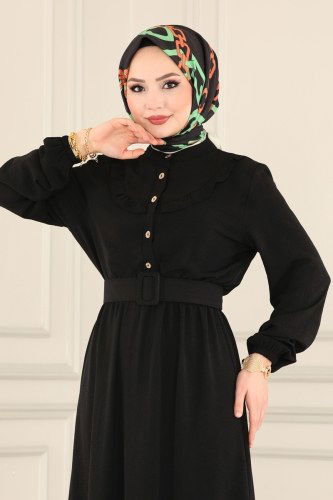 moda selvim Dress 2009MDA386 Black - Thumbnail