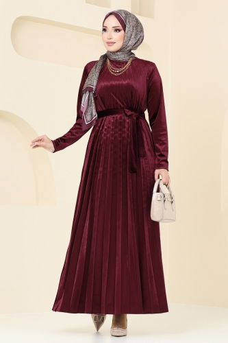 moda selvim Dress 2012MEY846 Burgundy - Thumbnail