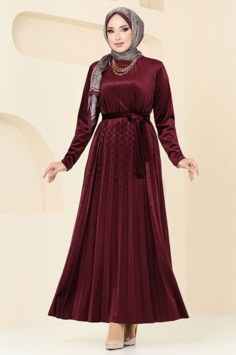 moda selvim Dress 2012MEY846 Burgundy - Thumbnail