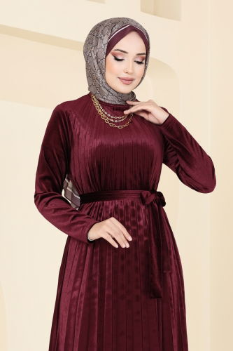 moda selvim Dress 2012MEY846 Burgundy - Thumbnail