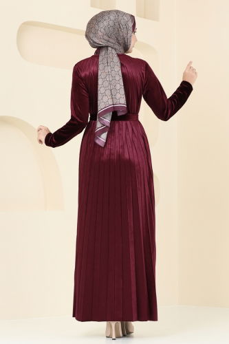 moda selvim Dress 2012MEY846 Burgundy - Thumbnail