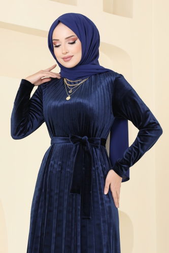 moda selvim Dress 2012MEY846 Navy Blue - Thumbnail