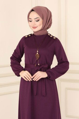 moda selvim 2015MRT754 ارجواني فستان - Thumbnail