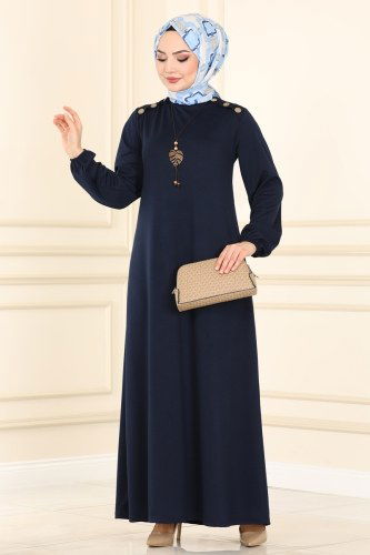 moda selvim 2015MRT754 كحلي فستان - Thumbnail
