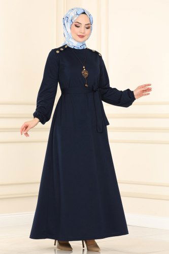 moda selvim 2015MRT754 كحلي فستان - Thumbnail